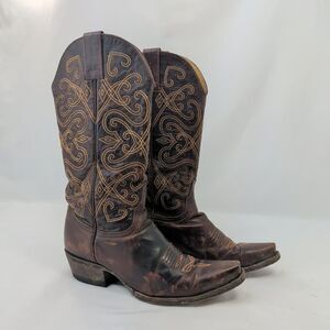 Cavender's Womens Cowboy Boots Sz 8.5 B Brown Leather Western Embroidered Pair